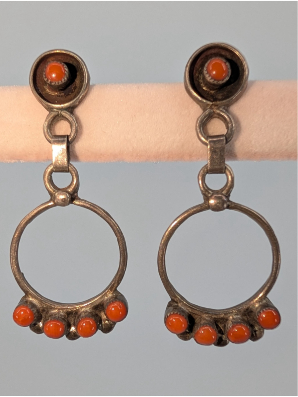 Vintage Sterling Silver Orange Spiny Oyster Hoop Dangle Earrings Southwestern